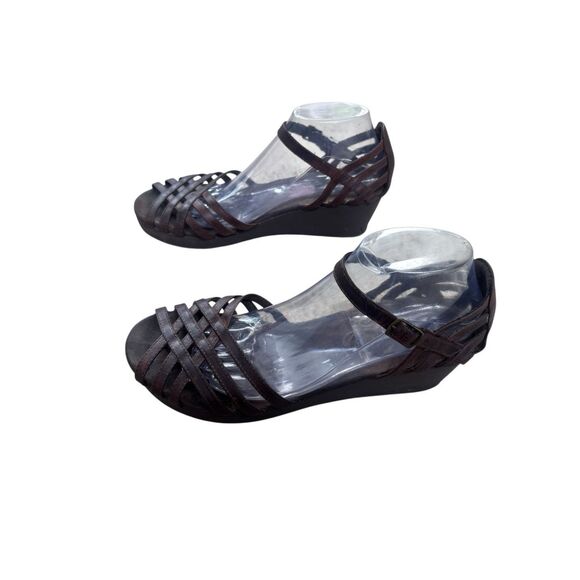 Skechers Brown Leather Strappy Wedge Sandals Ankle Strap Size 10 - Picture 7 of 10